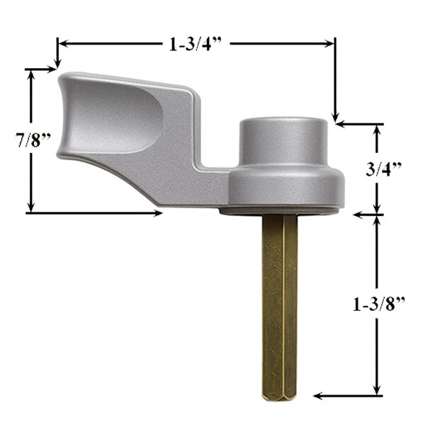 Side view and Dimensions of the Pella Sliding Door Thumb Turn